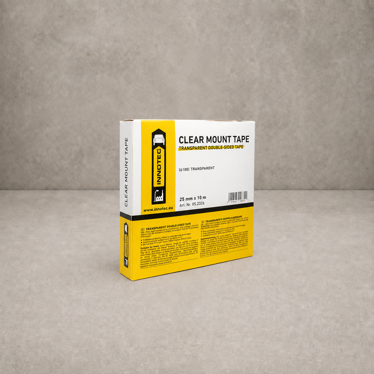 Innotec Clear Mount Tape – 10 Laufmeter · Rolle, 25 mm breit x 0,5 mm stark – Artikelnummer 165T