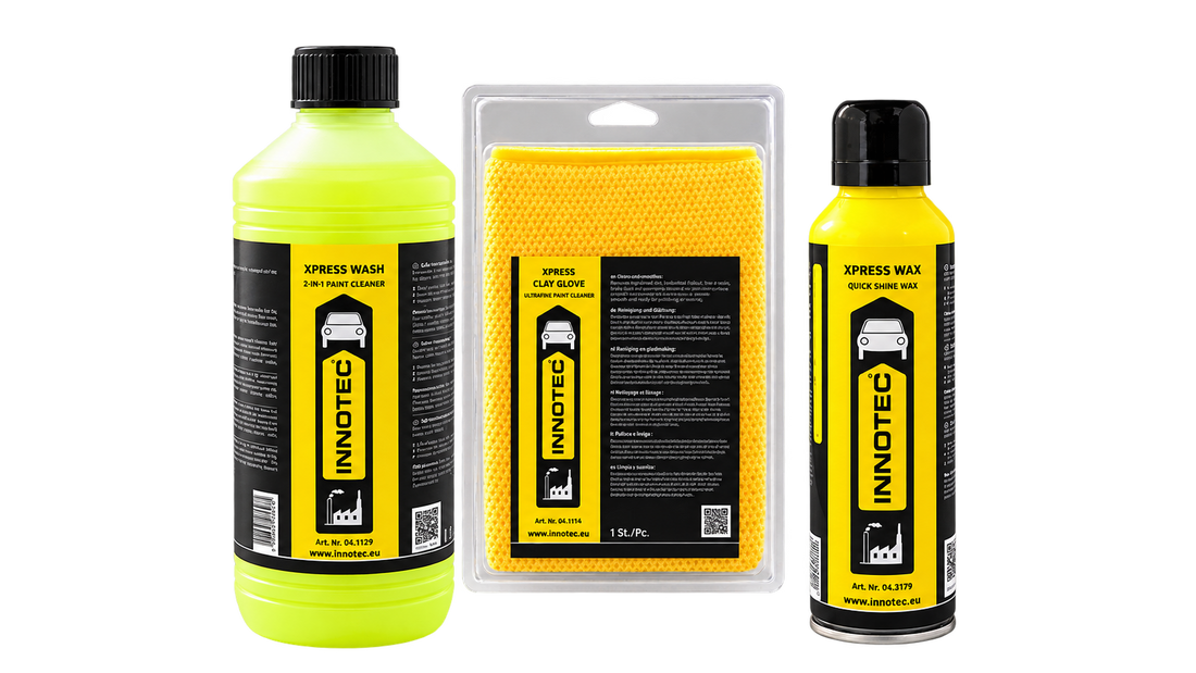 Innotec Xpress Wash, Xpress Clay Glove und Xpress Wax für die Autolack-Winterpflege