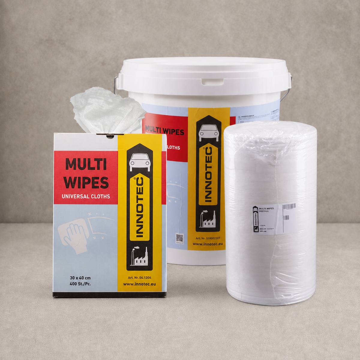 Innotec Multi Wipes – 400 Stück, 30 cm x 40 cm, Bucket – Artikelnummer 1092-1
