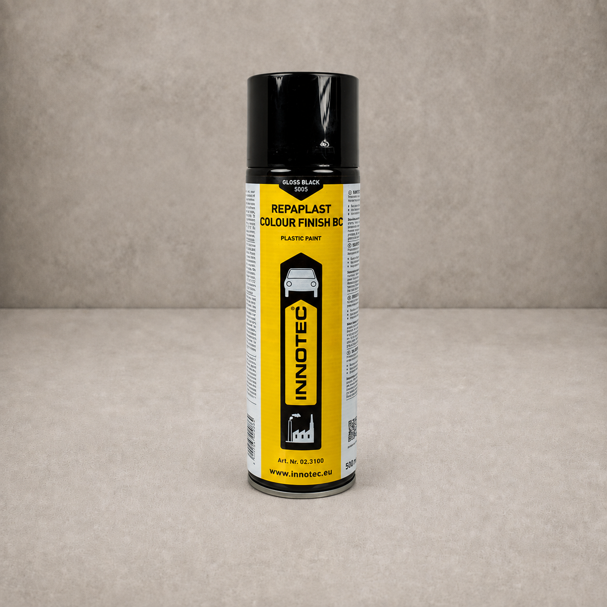 Innotec Repaplast Colour Finish Better Care – 500 ml · Aerosol, Standard, Gloss Black (5005) – Artikelnummer 1575-1