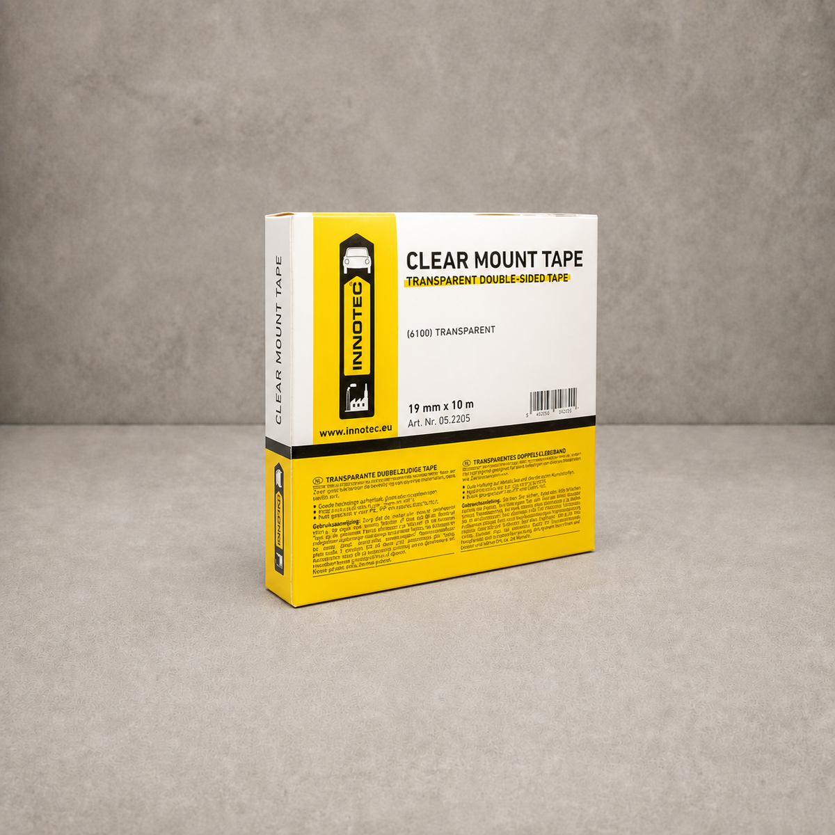 Innotec Clear Mount Tape – 10 Laufmeter · Rolle, 19 mm breit x 0,5 mm stark – Artikelnummer 164T